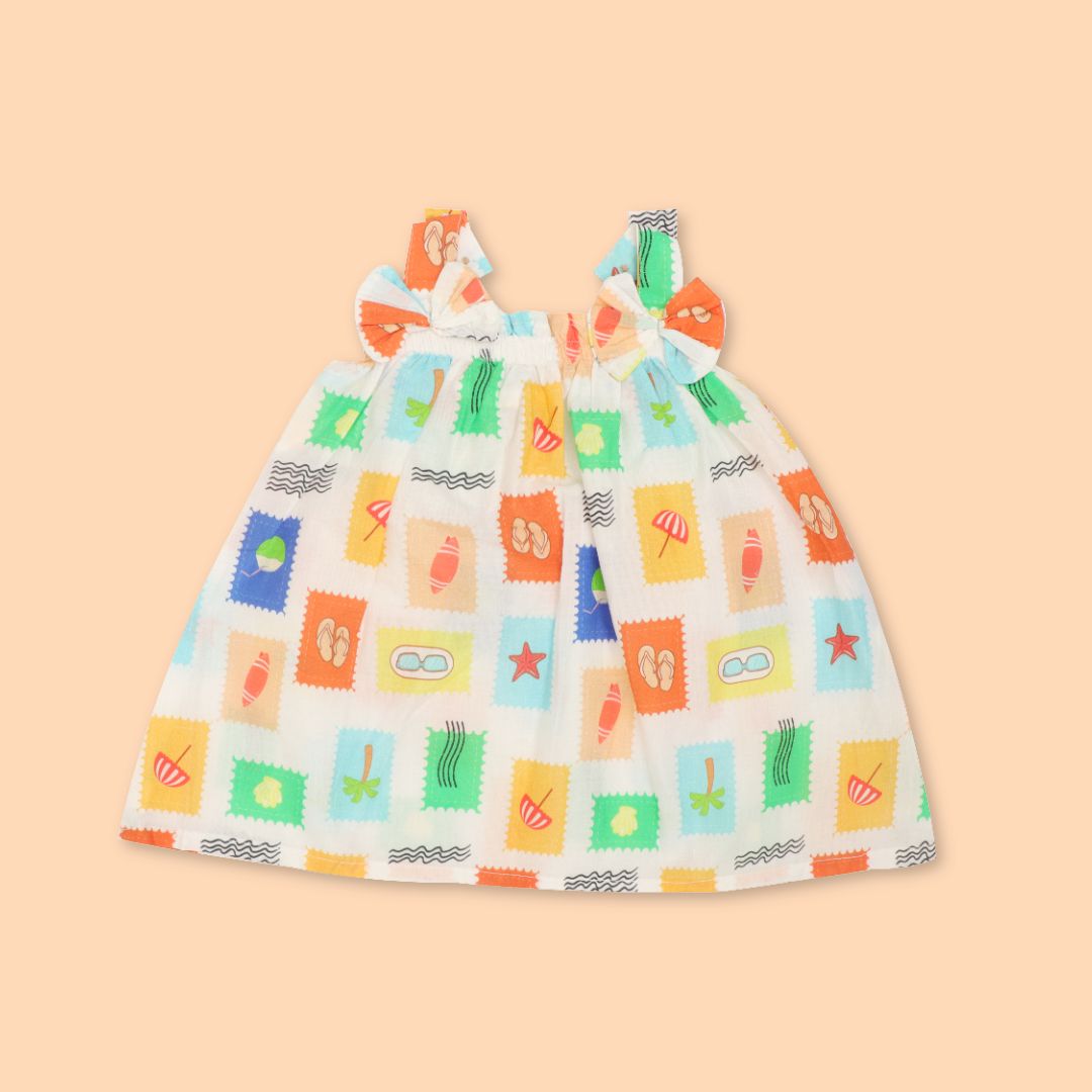 Stampscape - Mulmul Cotton Sleeveless Bow Frock